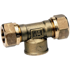 T-rør 2 kuplinger x innvendig messing 12 mm x 1/2" x 12 mm, Vatette