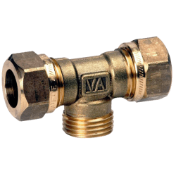 T-rør 2 kuplinger x utvendig messing 12 mm x 1/2" x 12 mm, Vatette