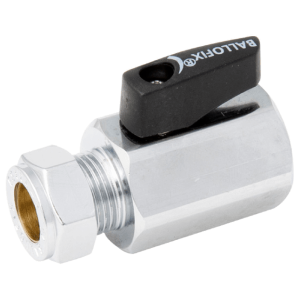 Zoom bilde av Kuleventil med grep forkrommet innvendig 1/2" x 15 mm, Ballofix