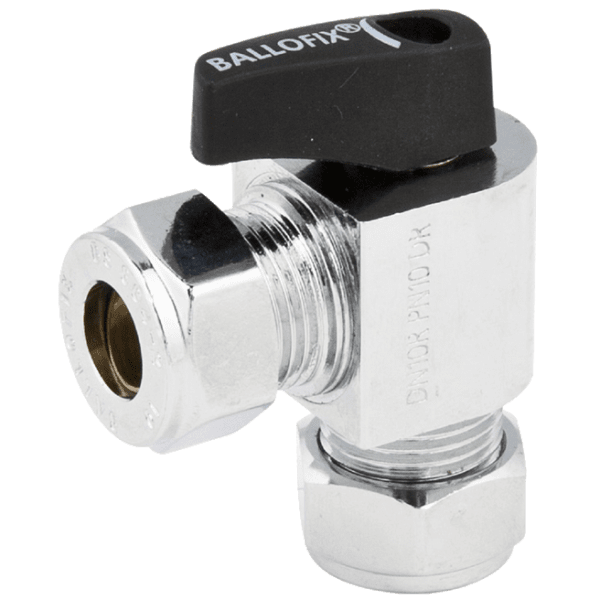 Zoom bilde av Kuleventil med grep vinkel forkrommet 15 mm x 10 mm, Ballofix