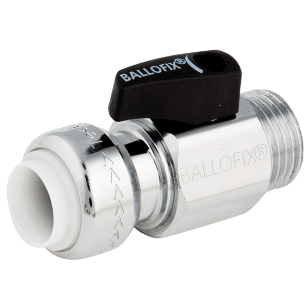 Zoom bilde av Kuleventil med grep forkrommet push x utvendig 12 mm x 3/8", Ballofix