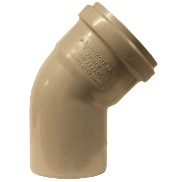 Zoom bilde av Bend 45° m/1 muffe PP/HT 75 mm, Nordic Pipelife