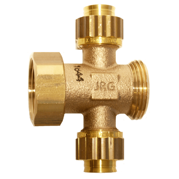 Zoom bilde av Fordeler kryss 1+1 uttak konkobling x løpemutter x utvendig 16x2,2 mm x 1" MN, Sanipex