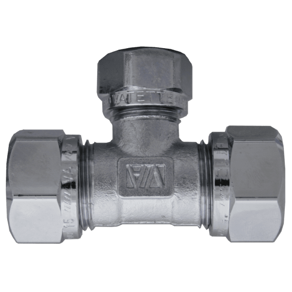 Zoom bilde av T-rør 3 kuplinger forkrommet 22 mm x 22 mm x 22, Vatette