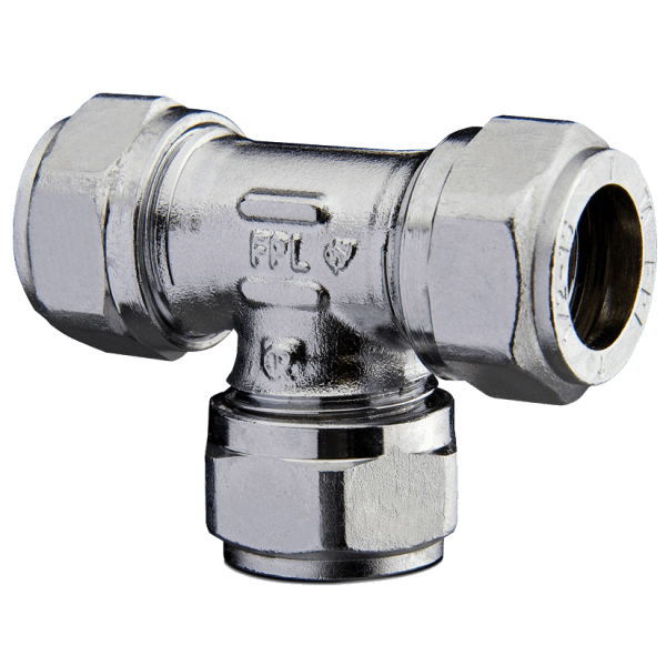 Zoom bilde av T-rør 3 kuplinger forkrommet 15 mm x 15 mm x 15 mm, FPL