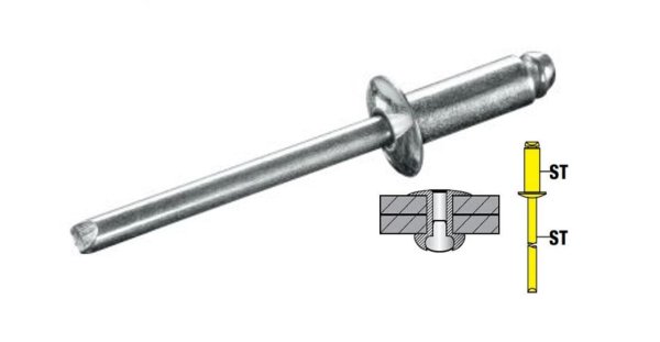 Zoom bilde av Popnagler stål/stål 3,2 mm x 10 mm 1000 st, GOEBEL